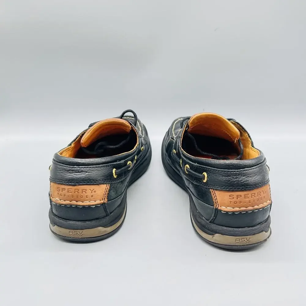 Sperry Gold Cup Shoes Mens 8.5 Black Leather Top Sider ASV Boat Moc Toe Vintage